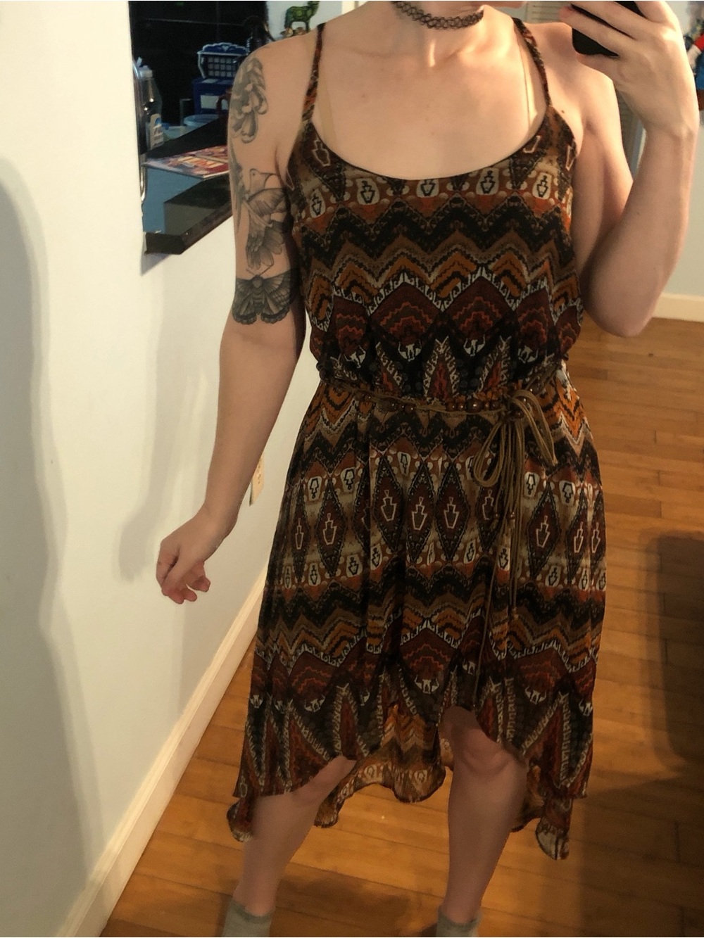 Poetry Brown Printed High-Low Tie-Waist Dress